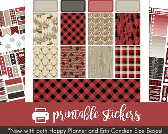 Printable Planner Stickers Lumberjack Plaid Weekly Kit for January! For use with Erin Condren and Happy Planner!