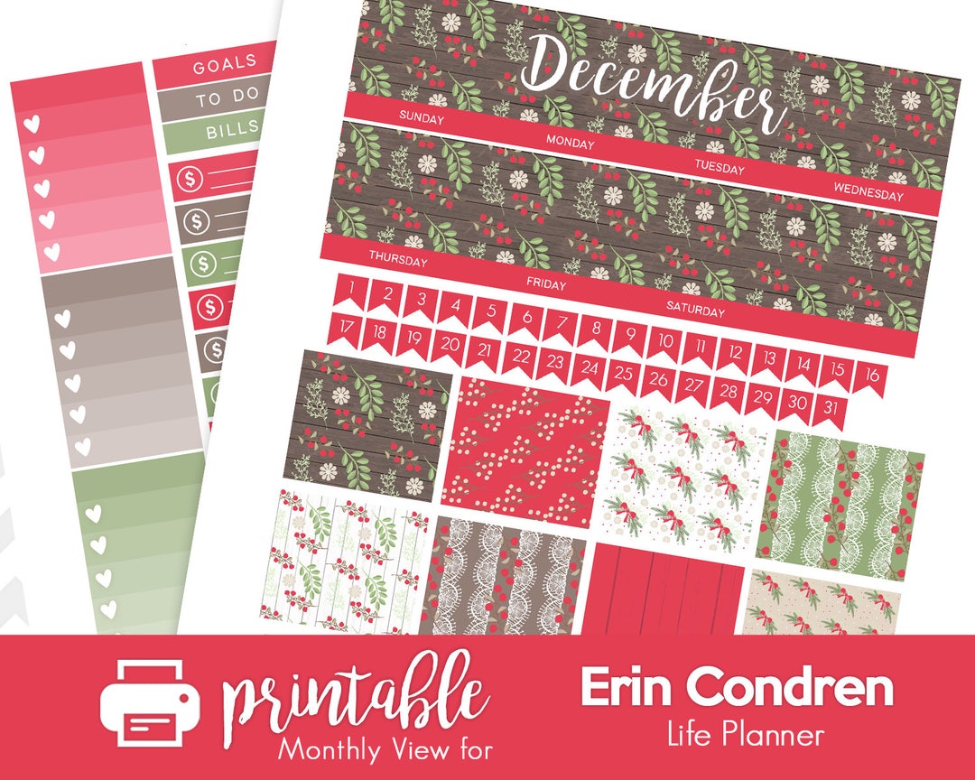 Printable Planner Stickers Rustic Christmas Monthly View Kit! W/ Cut ...