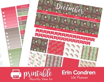 Printable Planner Stickers Rustic Christmas Monthly View Kit! w/ Cut Files! For use with Erin Condren!