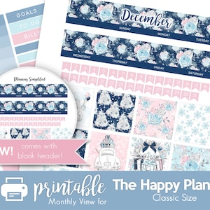 Printable Planner Sticker Snowy Christmas December Monthly View Kit! w/Cut Files! For use with The Happy Planner Classic!