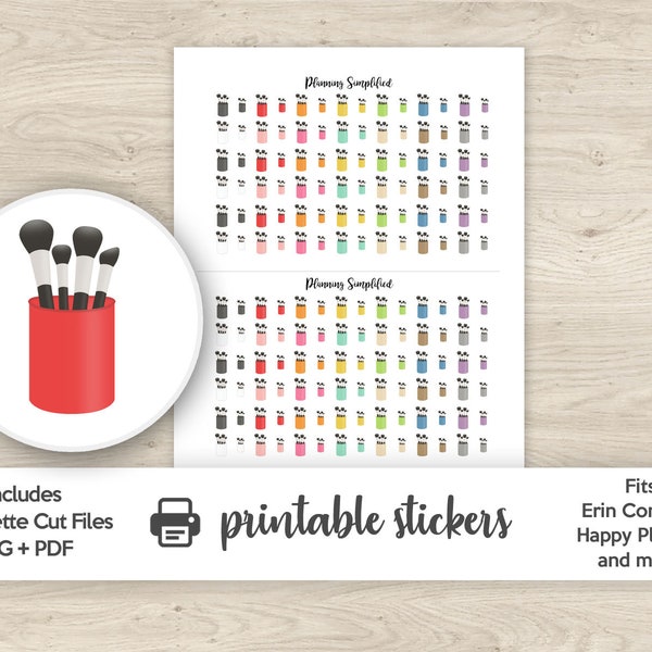 Printable Planner Stickers Makeup Brushes Functional Stickers for use with Erin Condren / Happy Planner! w/ Cut Files!