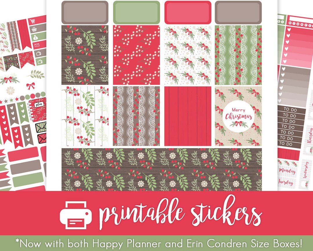 Printable Planner Stickers Rustic Christmas Weekly Kit W/ Cut Files ...