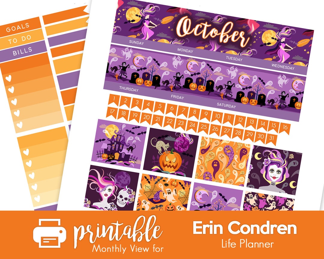 Printable Planner Stickers Spooky Halloween October Monthly View W/ Cut ...
