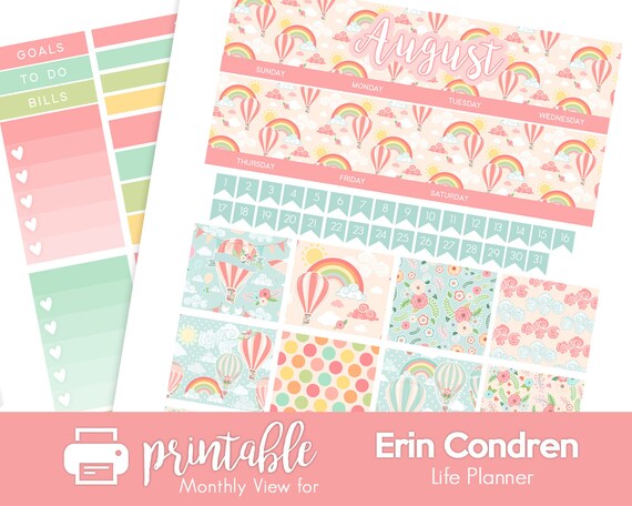 Printable Planner Stickers August Monthly View Kit Hot Air | Etsy