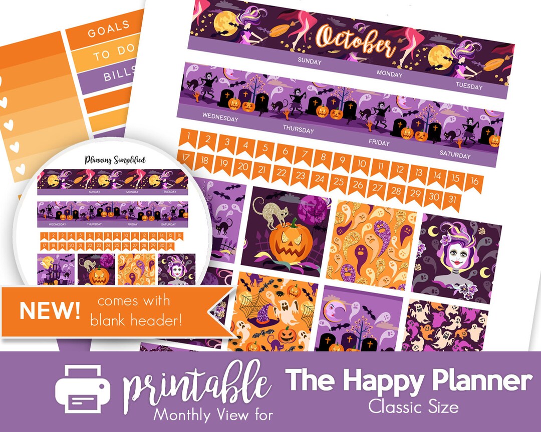 Printable Planner Sticker Spooky Halloween October Monthly View Kit W ...