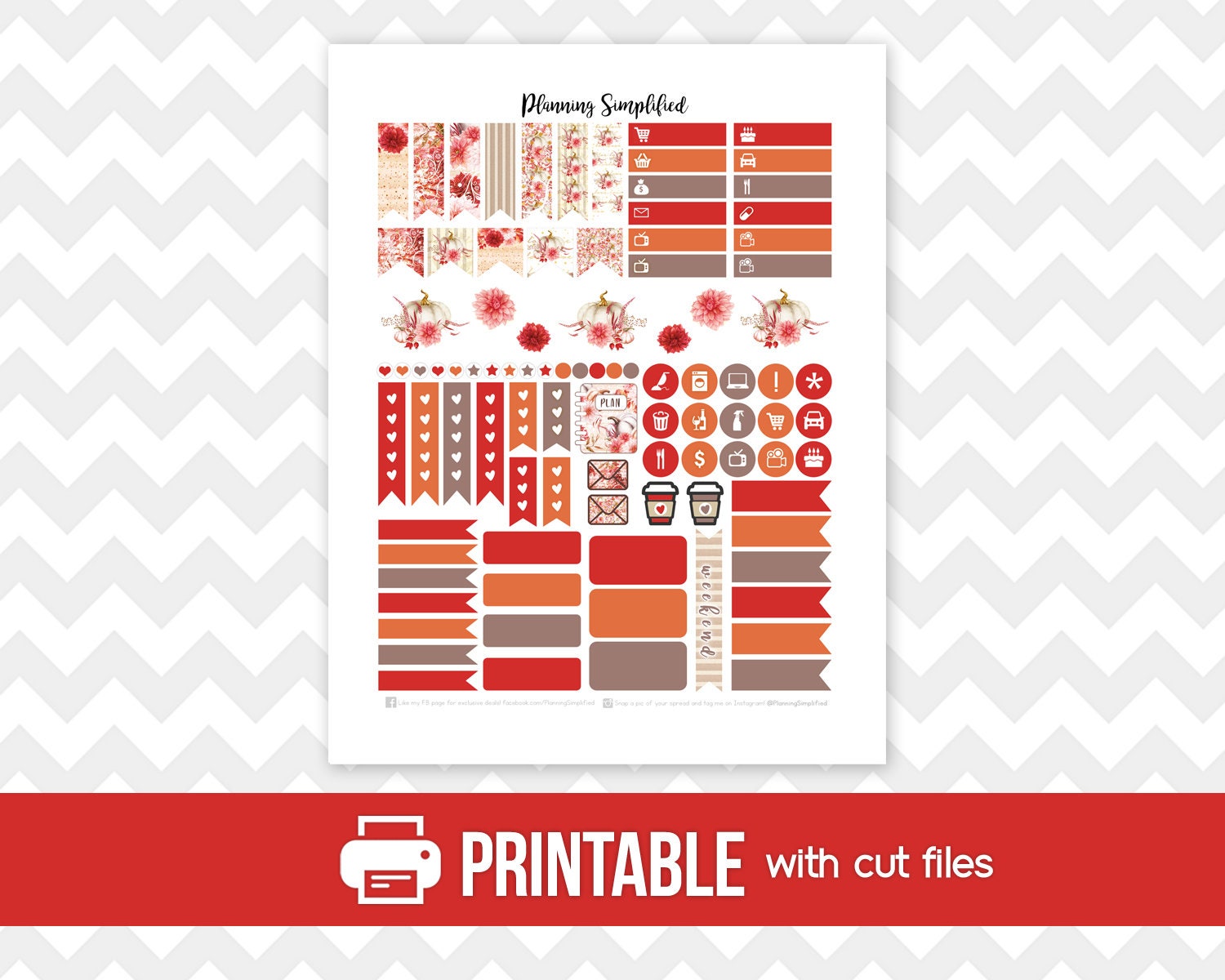 Printable Planner Stickers Autumn Pumpkin Floral Weekly Kit | Etsy
