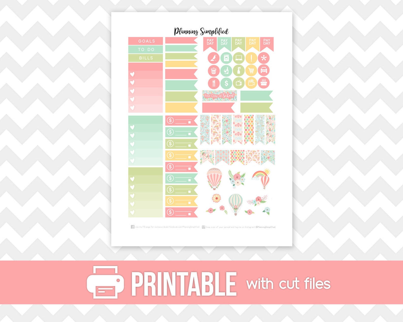 Printable Planner Stickers August Monthly View Kit Hot Air - Etsy