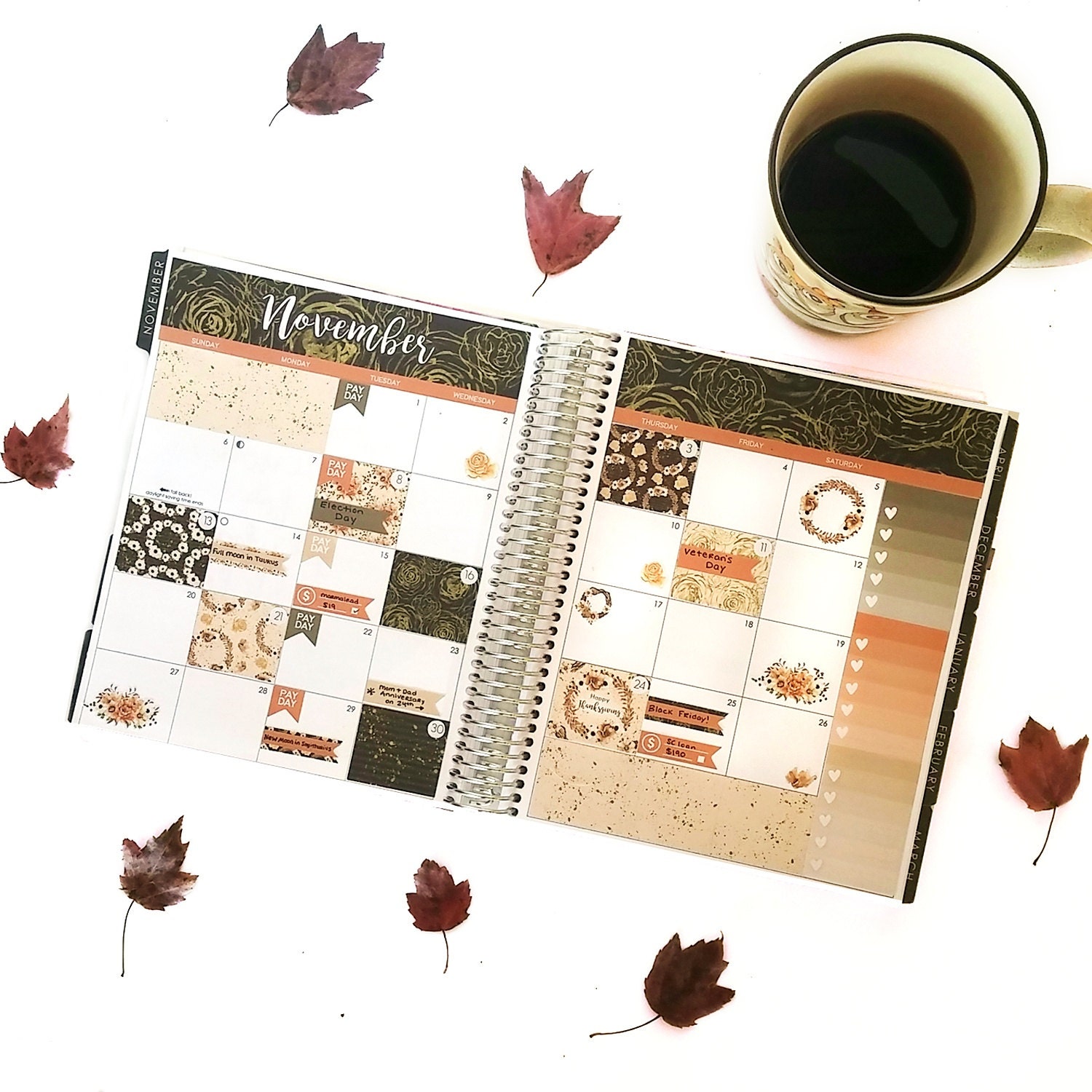 Printable Planner Stickers November Floral Monthly View Kit - Etsy