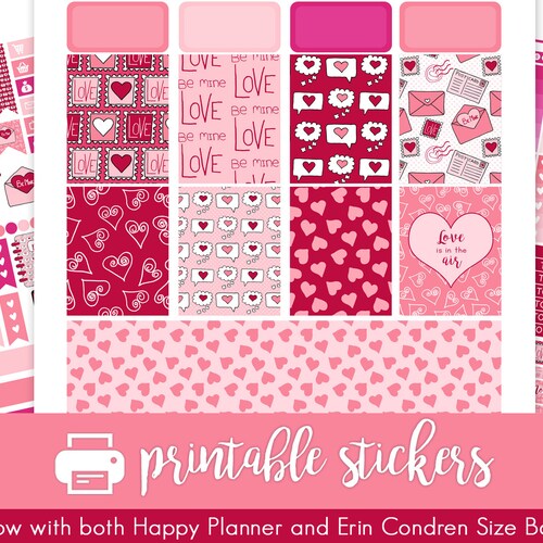 Happy Planner Valentine's Day Stickers Printable | Etsy