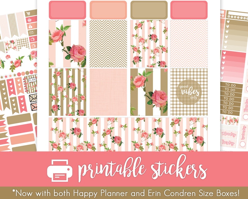 Printable Planner Stickers Rose &amp; Gold Weekly Kit Shabby Chic | Etsy