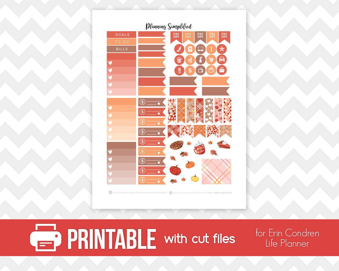 Printable Planner Stickers November Monthly View Pumpkins and | Etsy
