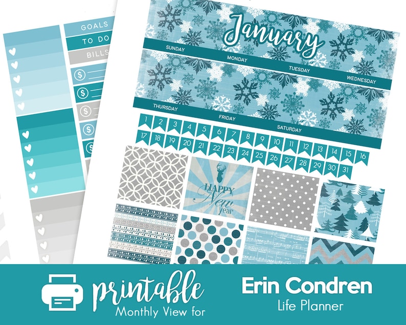 Printable Planner Stickers January Monthly View Kit W/ Cut - Etsy