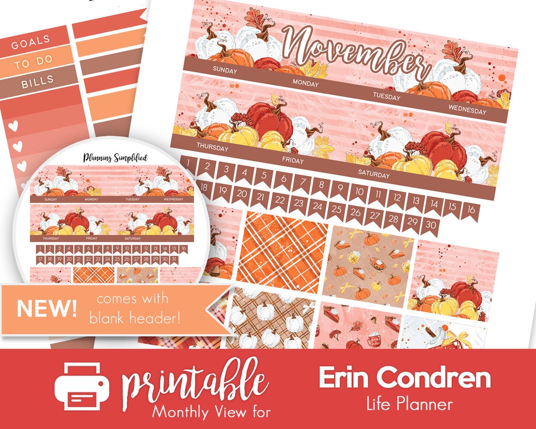 Printable Planner Stickers November Monthly View Pumpkins and Plaid ...