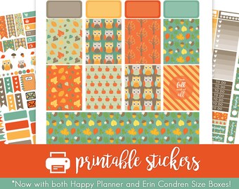 Printable Planner Stickers Autumn Owls Weekly Kit!  August/September/October/November! for use with Erin Condren and Happy Planner!