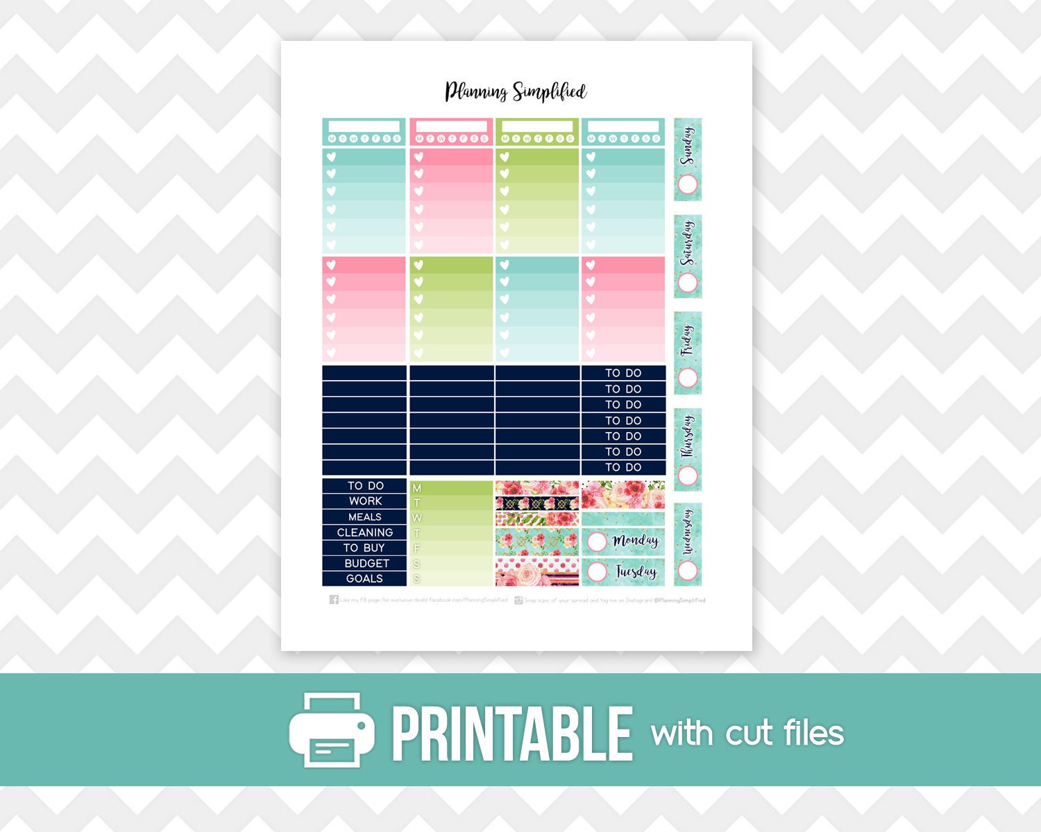 Printable Planner Stickers Spring Floral Weekly Kit for March | Etsy