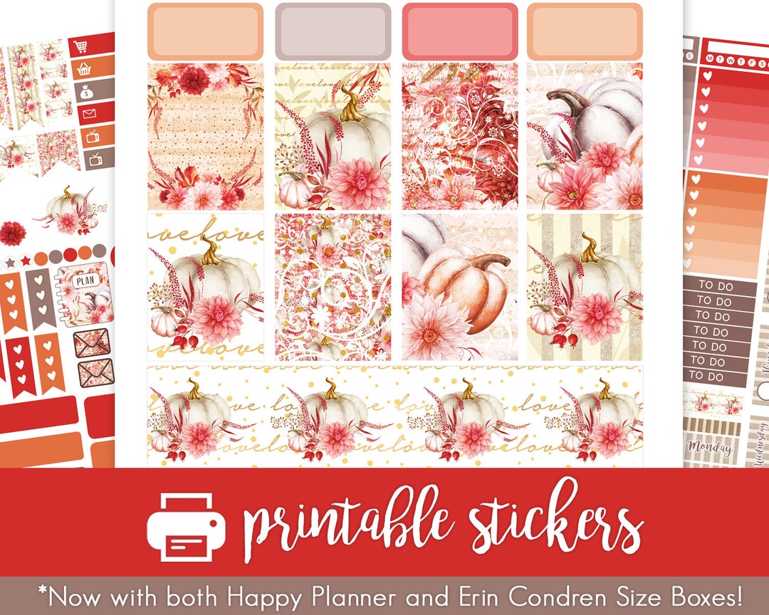 Printable Planner Stickers Autumn Pumpkin Floral Weekly Kit Perfect for ...