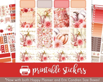 Printable Planner Stickers Autumn Pumpkin Floral Weekly Kit! Perfect for September/October/November! For use w/ ECLP and Happy Planner!