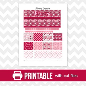 Printable Planner Stickers February Monthly View Kit W/ Cut Files Pink ...