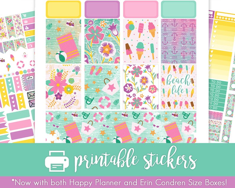 printable planner stickers beach life summer etsy