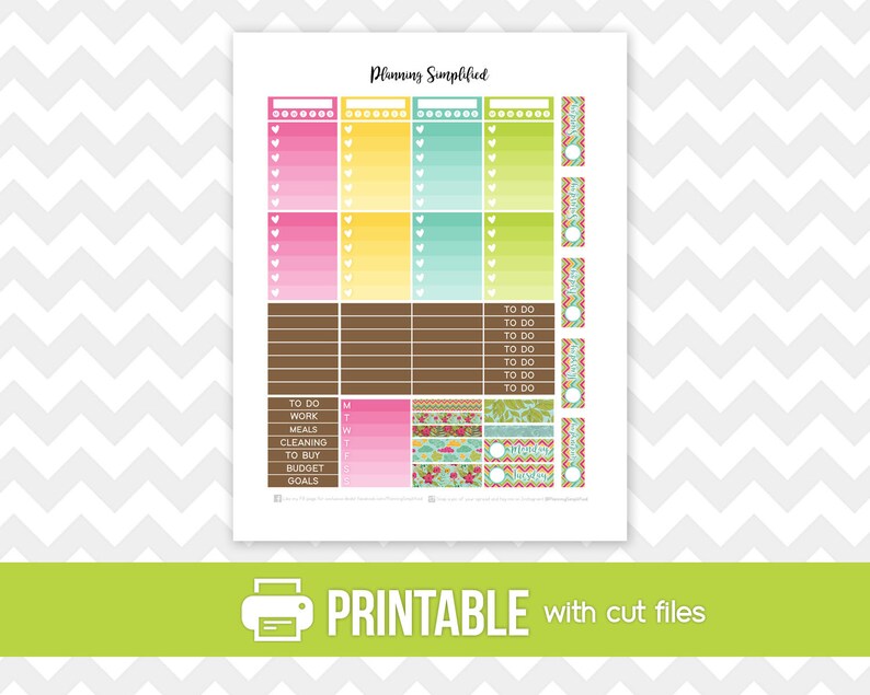 printable planner stickers tropical summer weekly kit w cut etsy