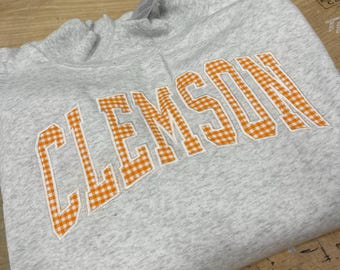 Sweat-shirt à appliqué personnalisé, pull polaire à col montant pour femme, sweat-shirt vichy personnalisé, sweat-shirt ras du cou avec nom d'université, cadeau monogrammé pour elle