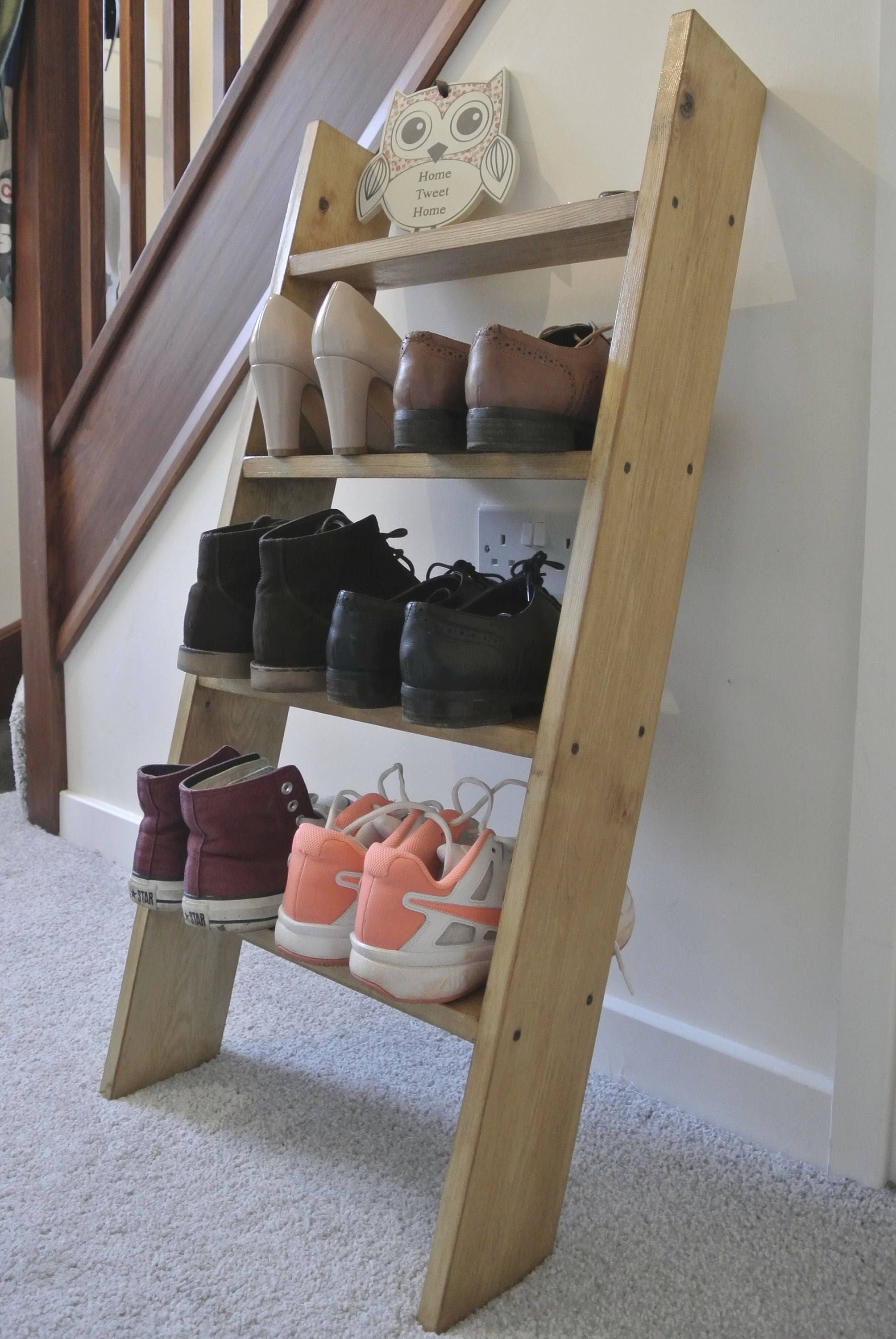 4 shelf Solid Wood Shoe Rack  Oak colour storage ladder 