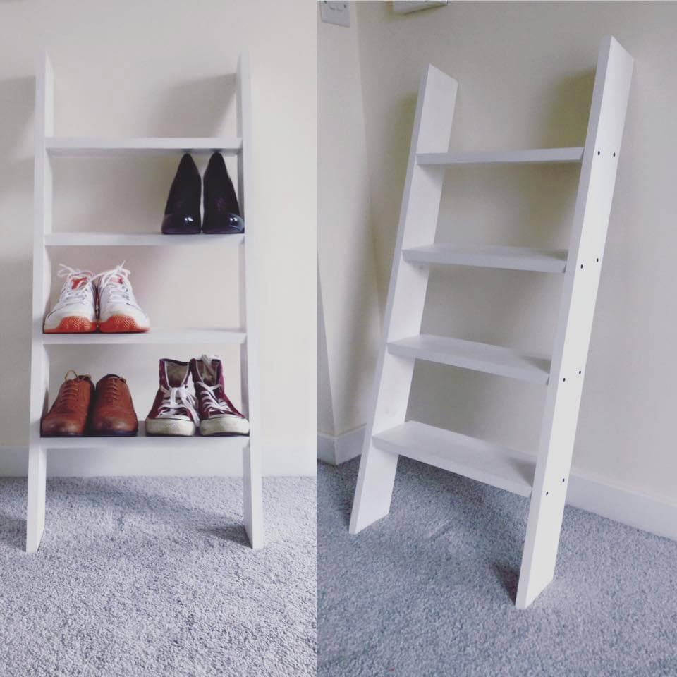 4 shelf Solid Wood White Ladder Style Shoe Rack With Top Shelf Etsy
