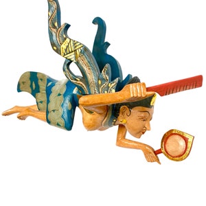 Winged Dewi Ratih Moon Goddess Spiritchaser Mobile: Hand Carved Wood Bali Folk Art Carving