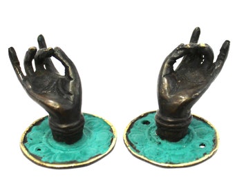 Buddha Hand Mudra Door Handle Knob Solid Bronze Bali Art Left