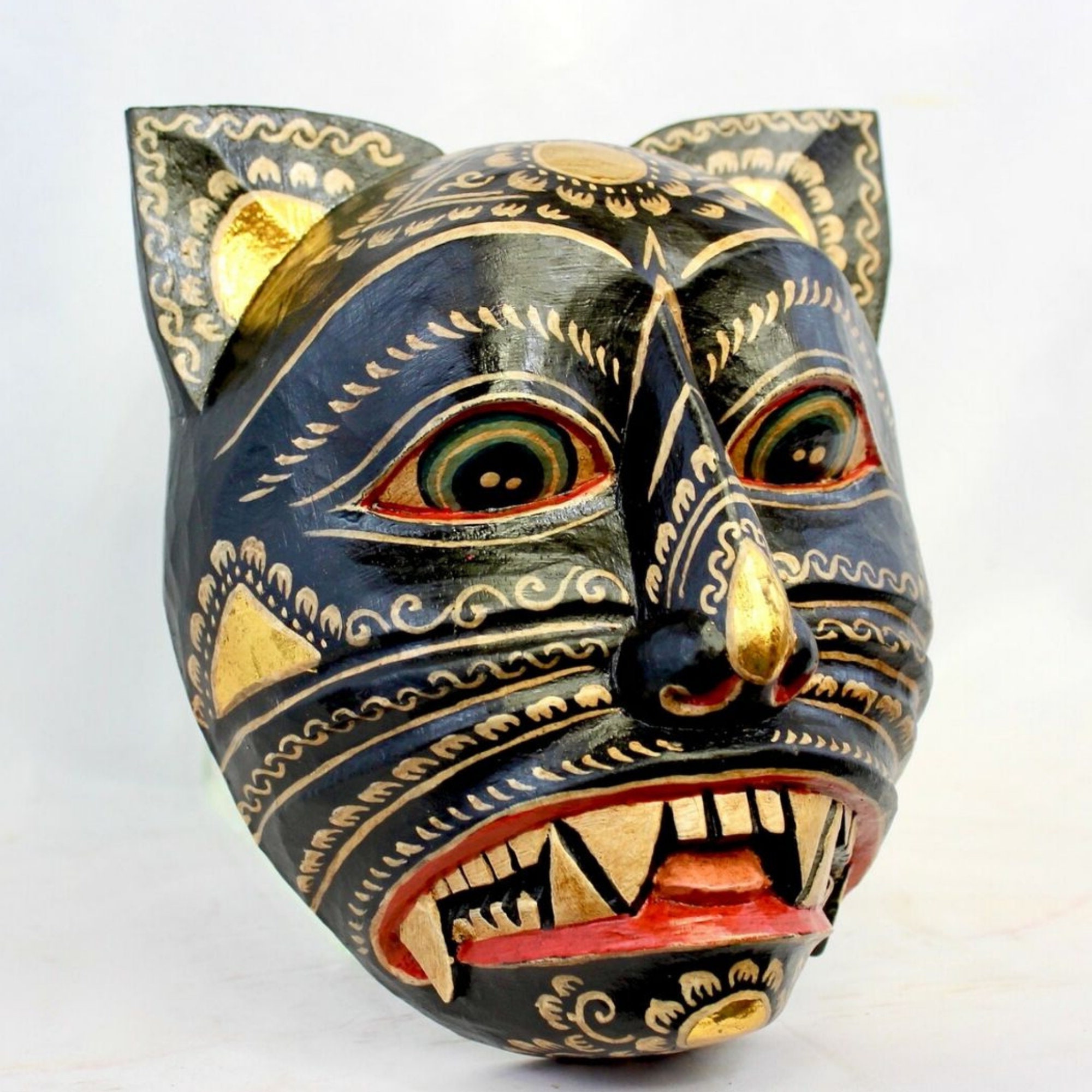 Balinese Black Cat Mask Striped Kitty Scaredy-cat Bali folk -  Portugal