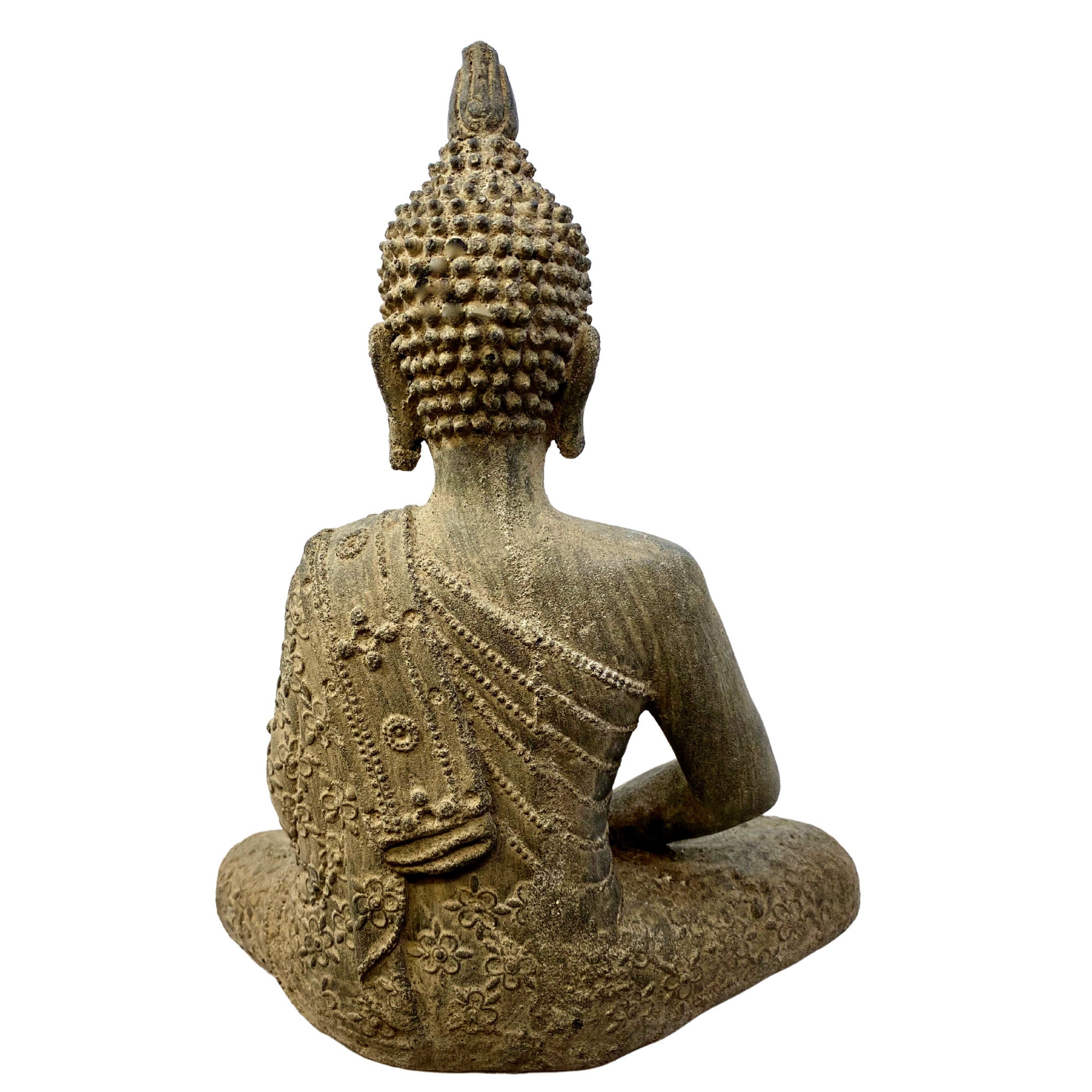 Meditating Buddha Garden Statue; Handmade Cast Lava Stone, Balinese ...