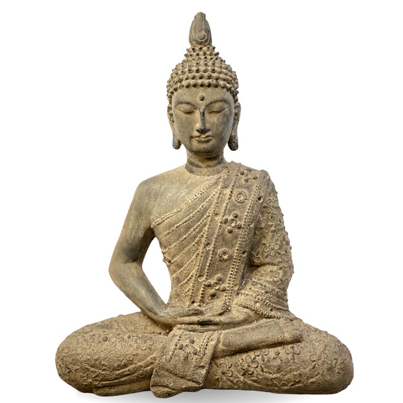 Meditating Buddha Garden Statue; Handmade Cast Lava Stone, Balinese ...
