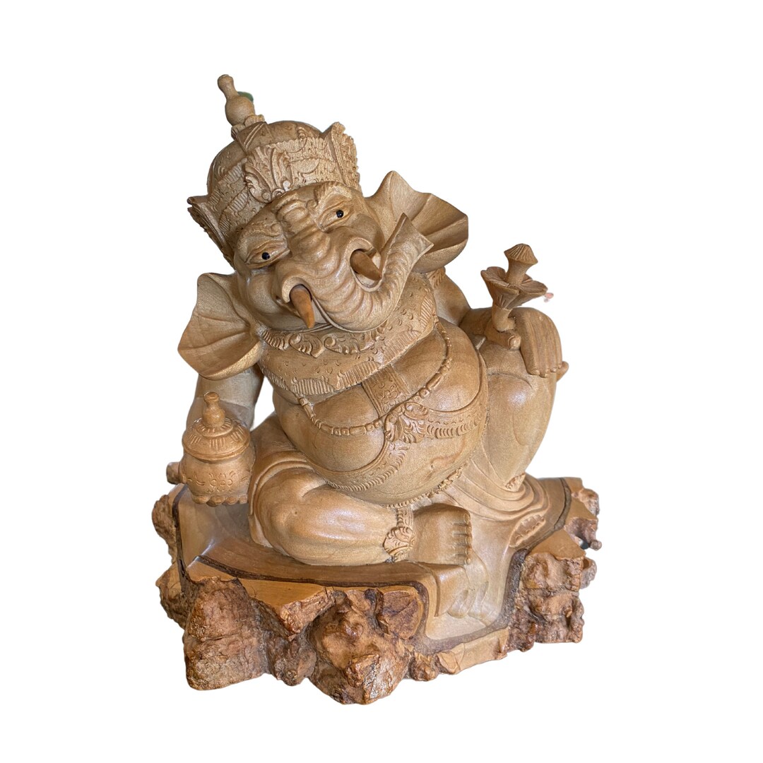 Ganapati Ganesha Statue Hindu Elephant God Carved Wood Sculpture Bali ...