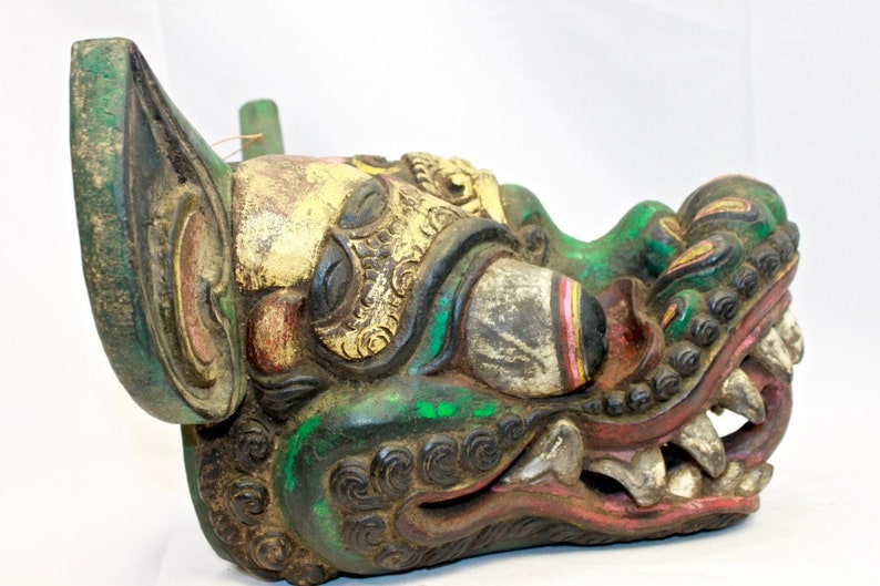 Vintage Balinese Garuda Mask Hand Carved wood Polychrome