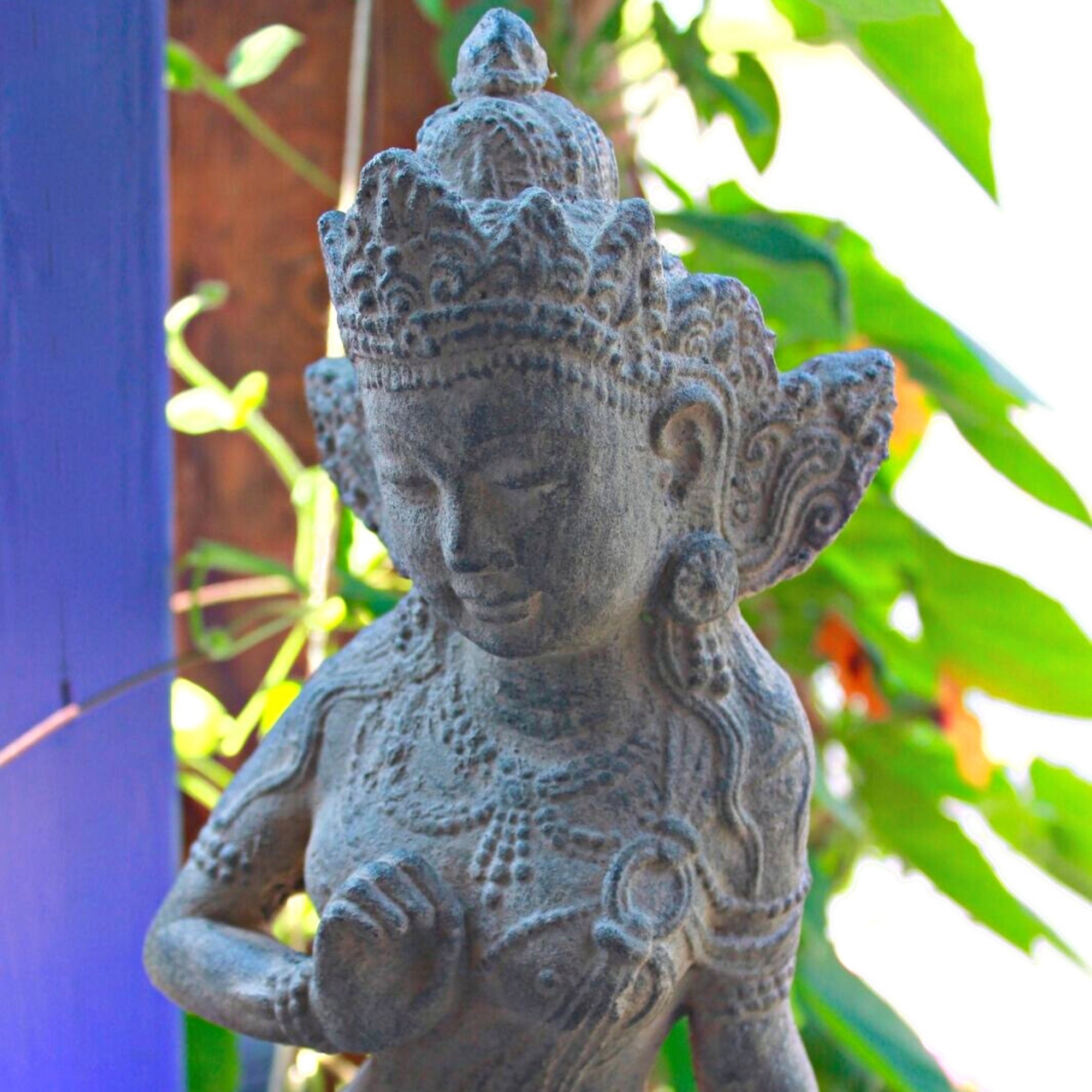 Guanyin Kwan Yin Garden Statue Water Moon Goddess Cast Lava Etsy