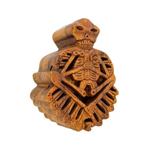Caja de baratijas con rompecabezas secreto de esqueleto, caja de almacenamiento, caja de regalo de joyería, madera tallada a mano, arte gótico de Bali hecho a mano