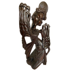 Vintage Balinese Legong Cendrawasih Dancer Sculpture Hand Carved Sono Wood Carving Statue Bali Art Deco image 3