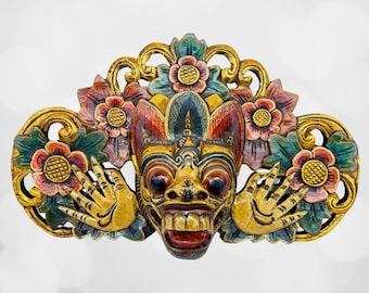 Balinese Barong Demon Mask: Hand Carved Wood Bali Art, Bhoma Guardian Wall Decor
