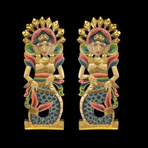 Balinese Panel Mermaid Dewi Goddess Hand carved wood Bali wall art Set 2