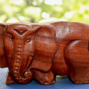 Elephant Secret puzzle Box Stash Trinket Jewelry Box Hand carved suar wood Balinese Art