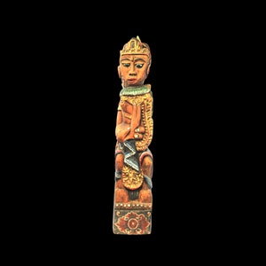 Bali Temple Guardian Statue Hand Carved wood- Vintage Polychrome Sculpture | Indonesian Folk Art Home Décor