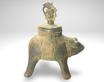 Vintage Bronze Censer Frog Incense Burner Verdigris Patina Bronze Indonesian Folk Art
