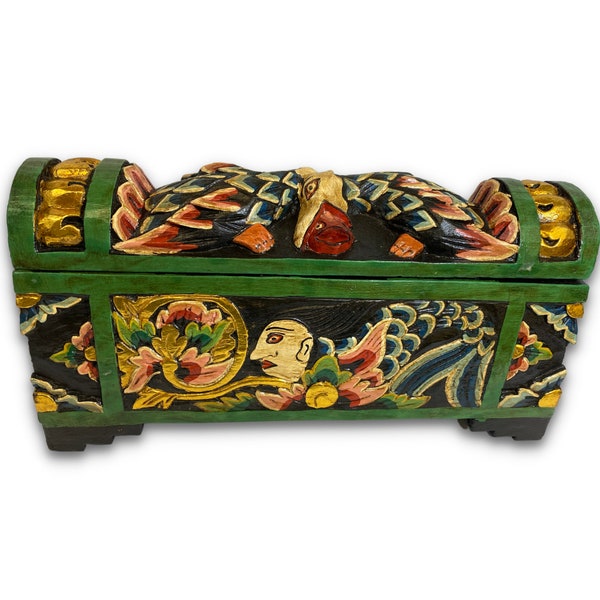 Balinese Mermaid & Fish DOWRY Offering BOX Hand Carved Polychrome Wood Bali Folk Art Stash Box