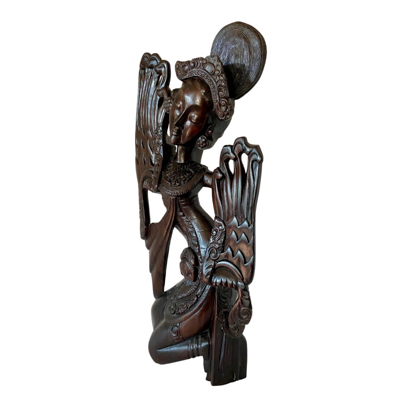 Vintage Balinese Legong Cendrawasih Dancer Sculpture Hand Carved Sono Wood Carving Statue Bali Art Deco image 4