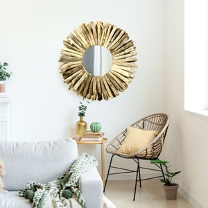 Rustic Mirror Round Driftwood Flotsam Wall Art Mirror Lodge Cottage Beach Beachy Farmhouse Decor 24&quot;