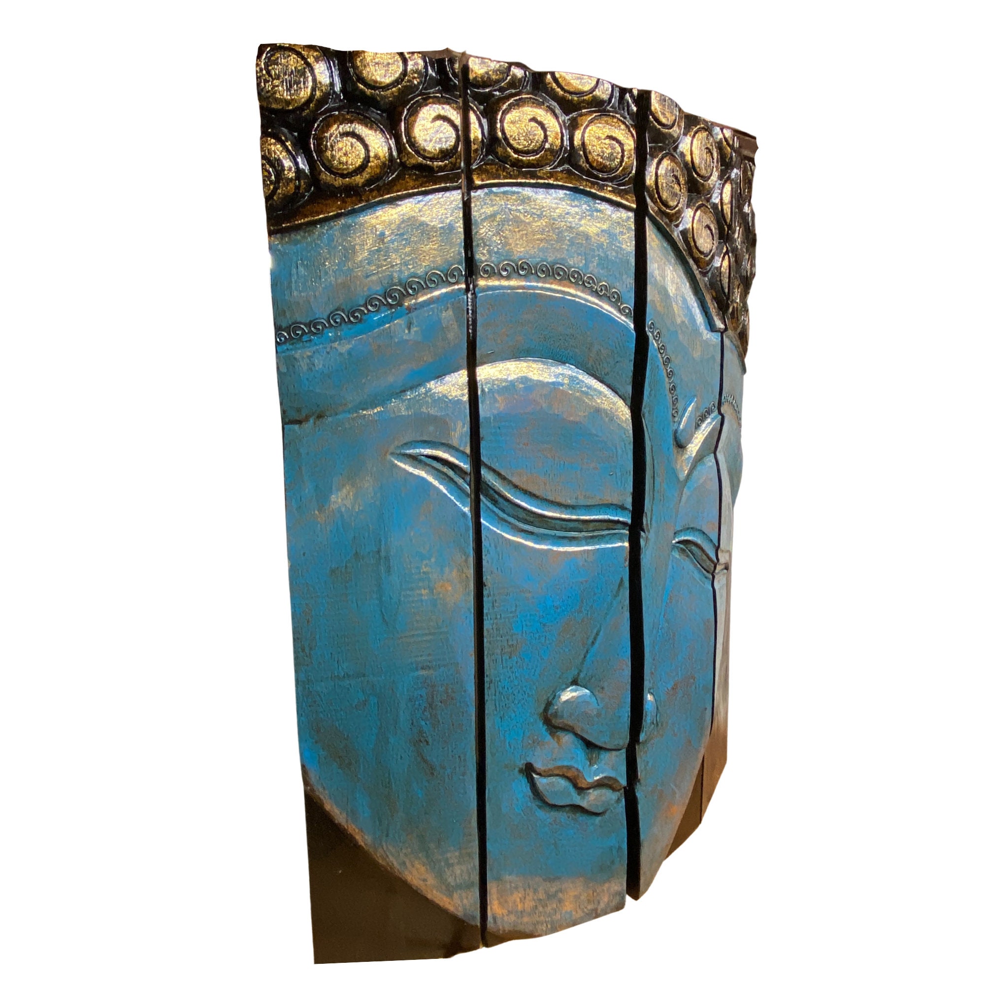 Calm Blue Buddha Wall Art Panel Folding Screen Hand Carved Etsy