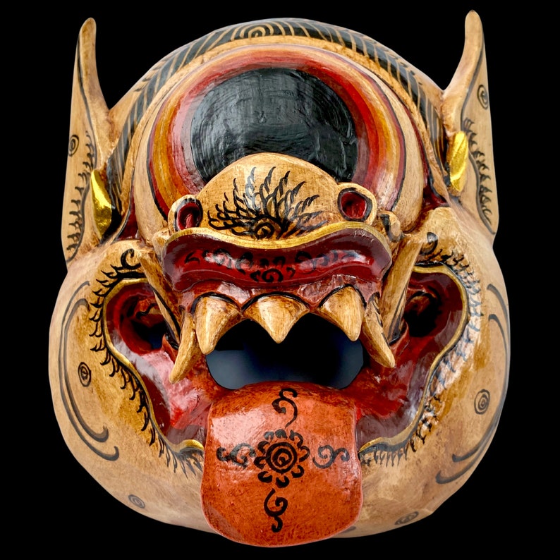 Balinese Mask Mata Besek Wooden Cyclops One Eyed Demon Monster Rakshasa Bali Folk Art Hand carved Wood Carving image 7