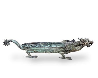 Bronze Dragon Offering Tray: Vintage Balinese Lost Wax Art