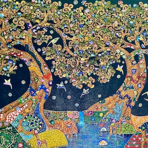 Tree of Life Fine art Painting acrylic on Canvas signed Agung Bali Wall Art Ubud Bali Klimt inspired