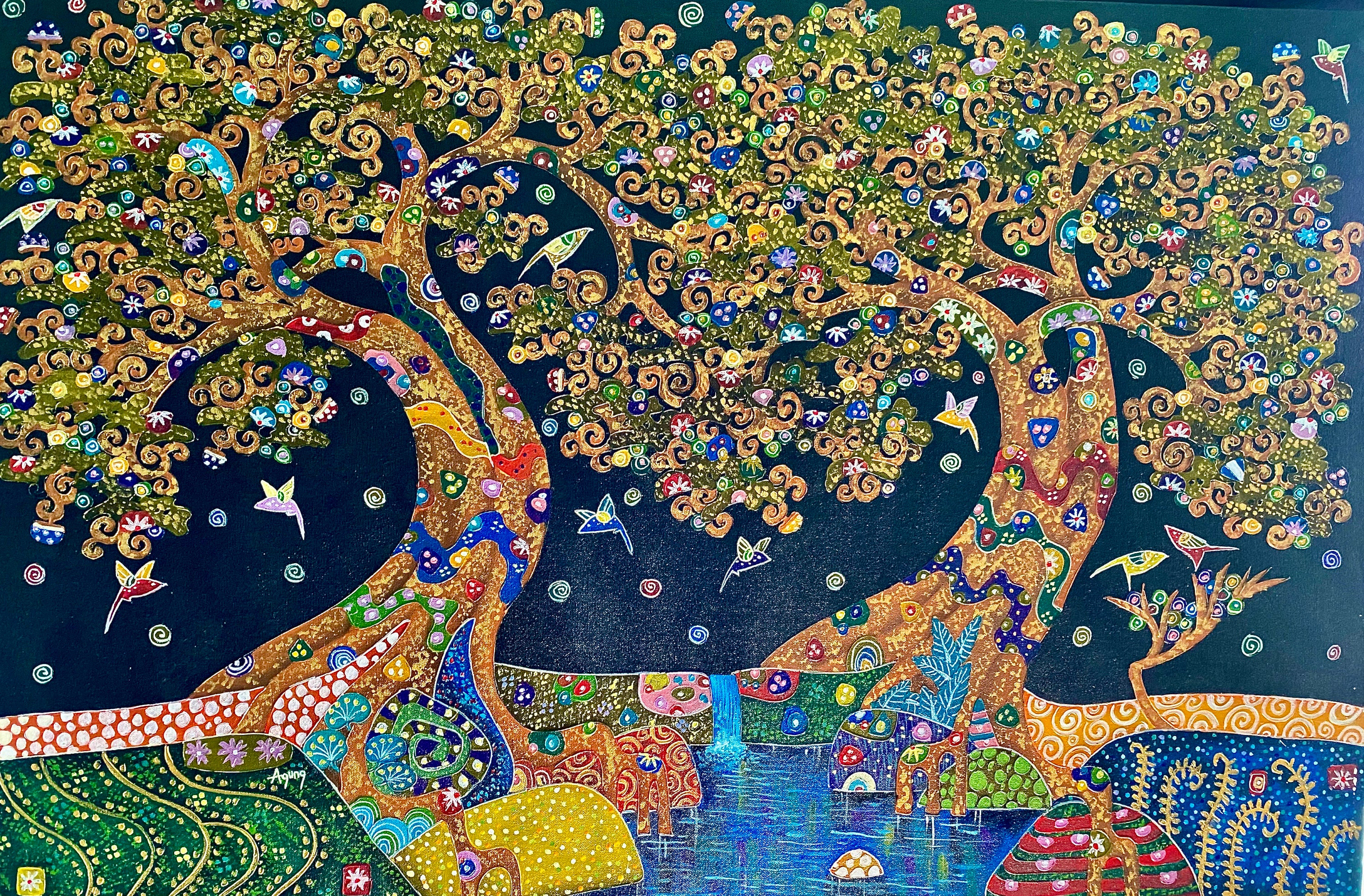 Tree of Life Fine Art Painting Acrylic on Canvas Signed Agung hq pic